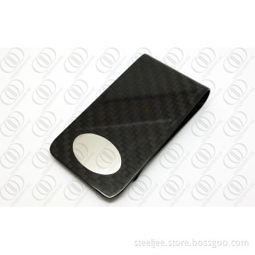 Carbon Fiber Jewelry Money Clip With Stainless Steel Engraveable Oval Accent